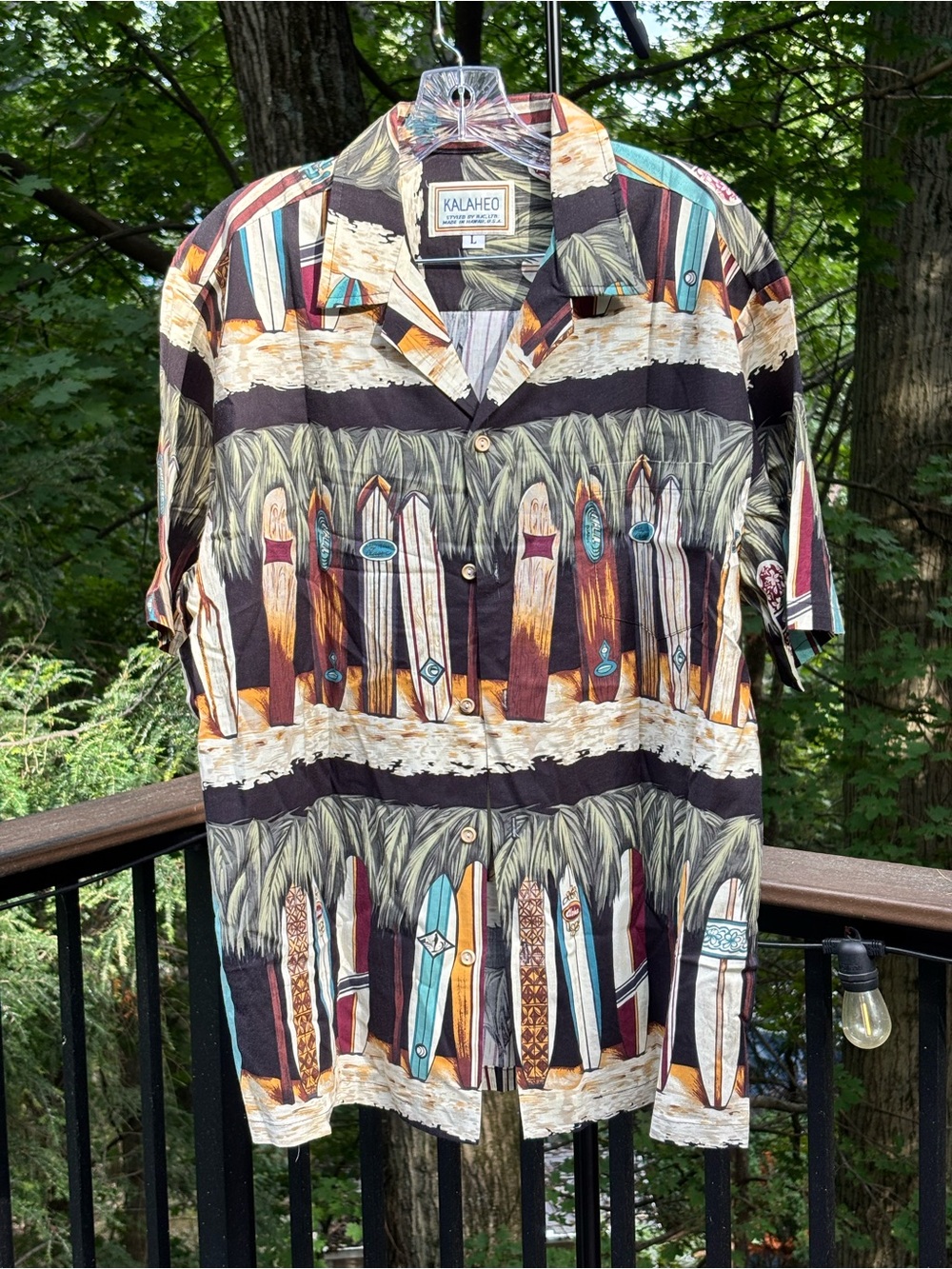 Kalaheo Men's L Multicolor Surfboard Graphic Short Sleeve Button-Up